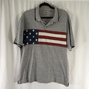 American Legacy Polo Men's Large Grey American Flag Print Short Sleeve Pullover